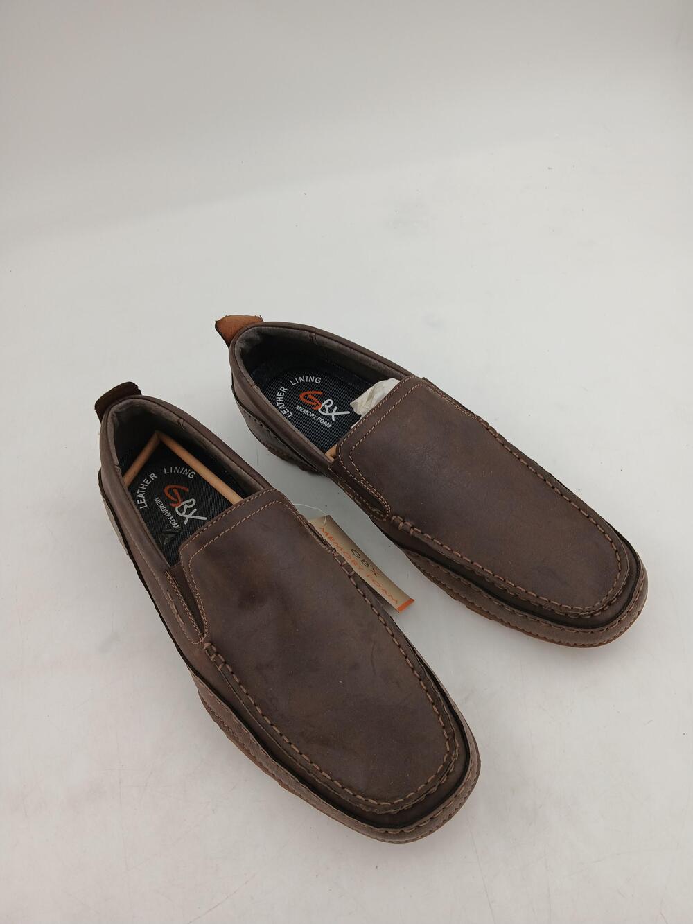 GBX Memory Foam Shoes Mens Brown Leather Slip On Moccasins Comfort Size 11